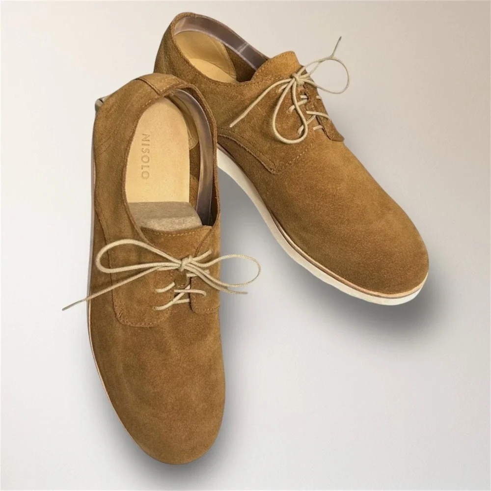 Nisolo Mens 8 Tan Suede Lightweight Derby Oxford Leather Travel Shoes New in Box